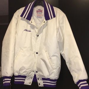 Nylon letterman jacket.
